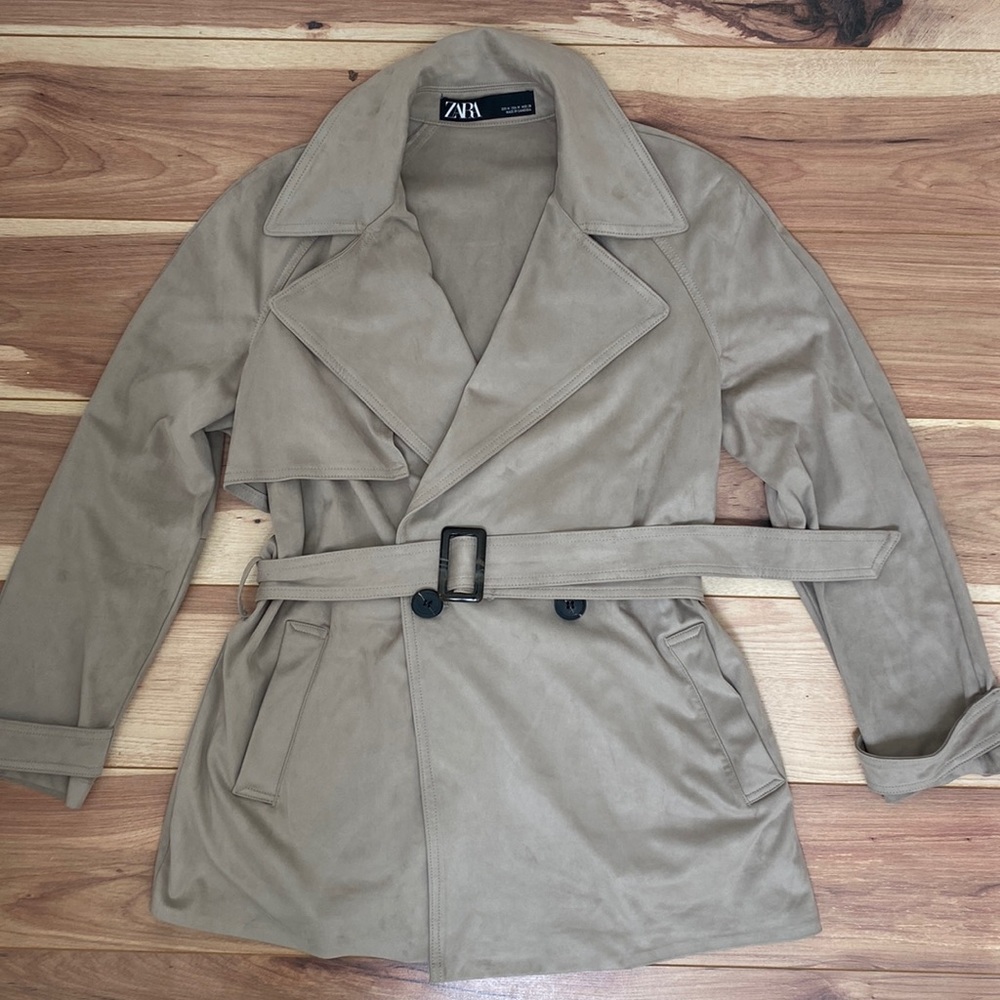 ✨NWOT✨ ZARA Taupe Faux Suede Coat, M